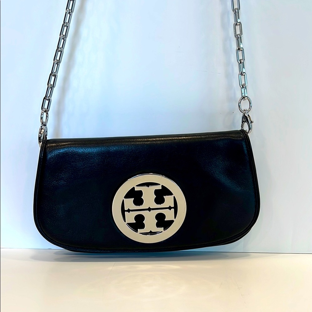 Tory Burch Black Leather Bag with detachable shoulder chain strap